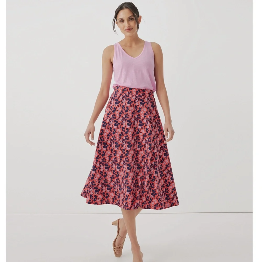 Floral Midi A-Line Skirt in Pink and Navy--NWT